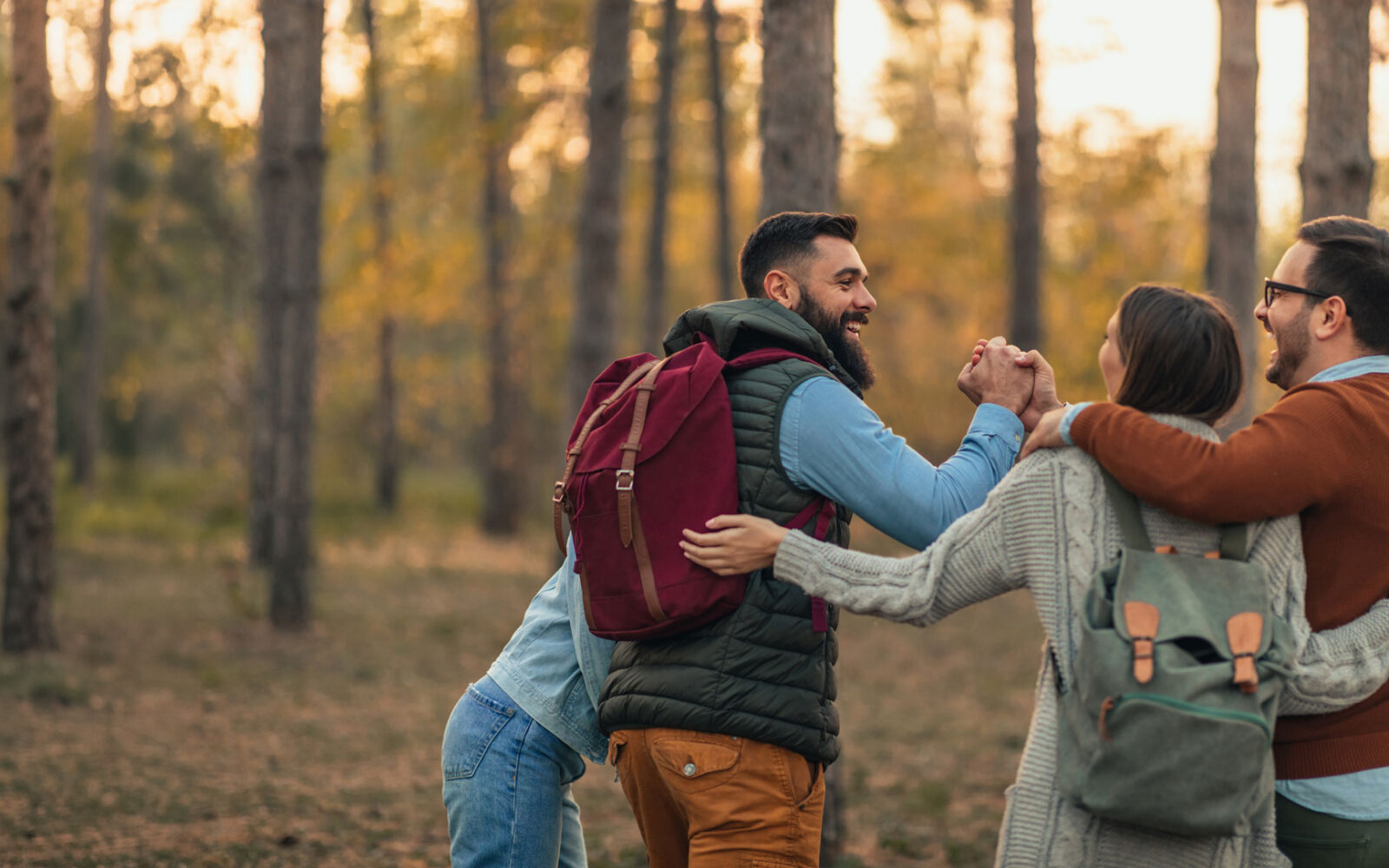 fall banner friends hiking