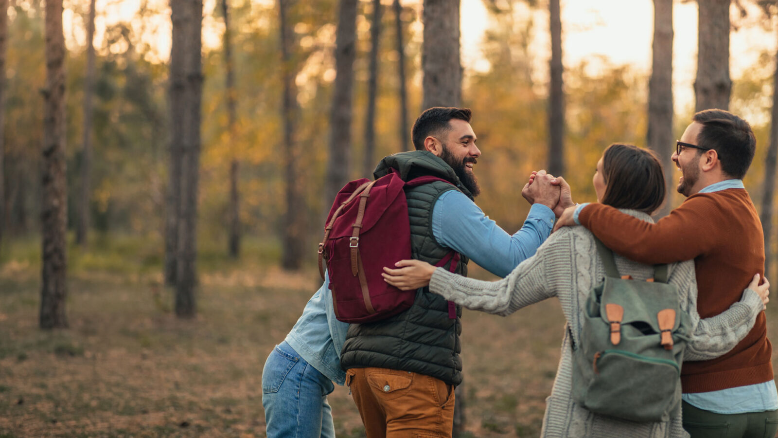 fall banner friends hiking