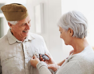 wife helping veteran husband